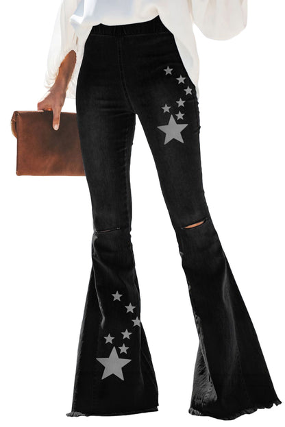 Pantalones de mezclilla con parte inferior de campana desgastada multicolor