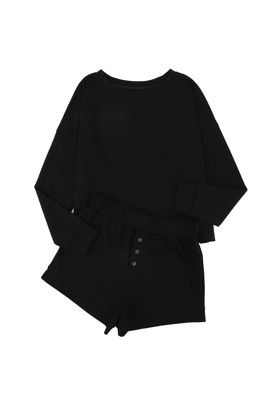 Ensemble deux pièces haut à manches tombantes et short en tricot côtelé gris