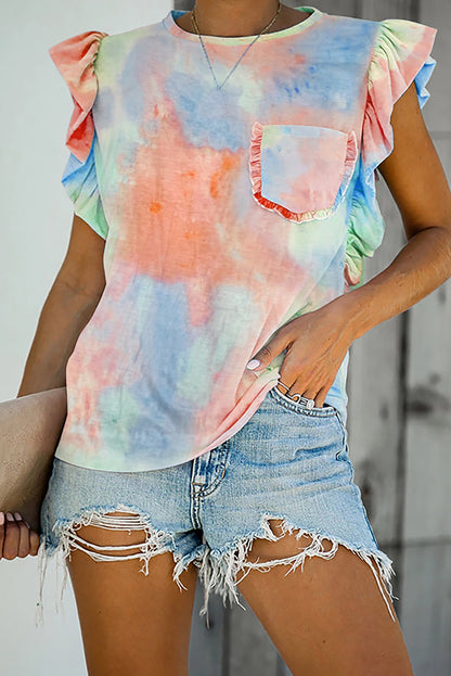 T-shirt à manches courtes et volants imprimés