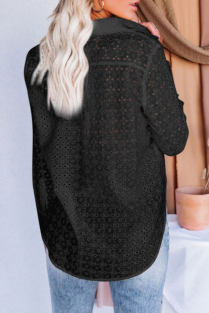 Camisa ahuecada con estampado floral de ojales de manga larga