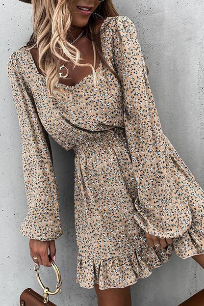 Graceful Elastic Waist Ruffled Floral Dress