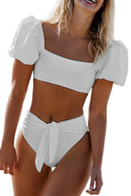 Sexy Bubble Sleeves High Waisted Swimsuit