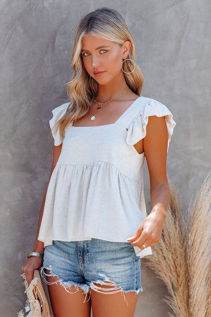 Haut babydoll kaki à épaules flottantes