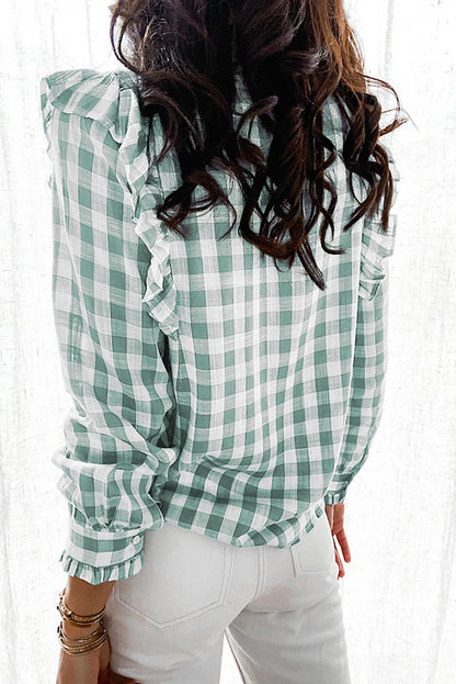 Plaid Print Ruffled Buttoned Shirt