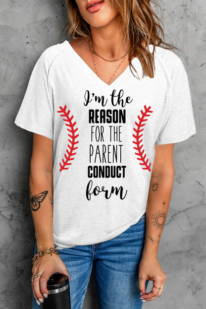 T-shirt col V graphique « Everything Is Fine Letters »