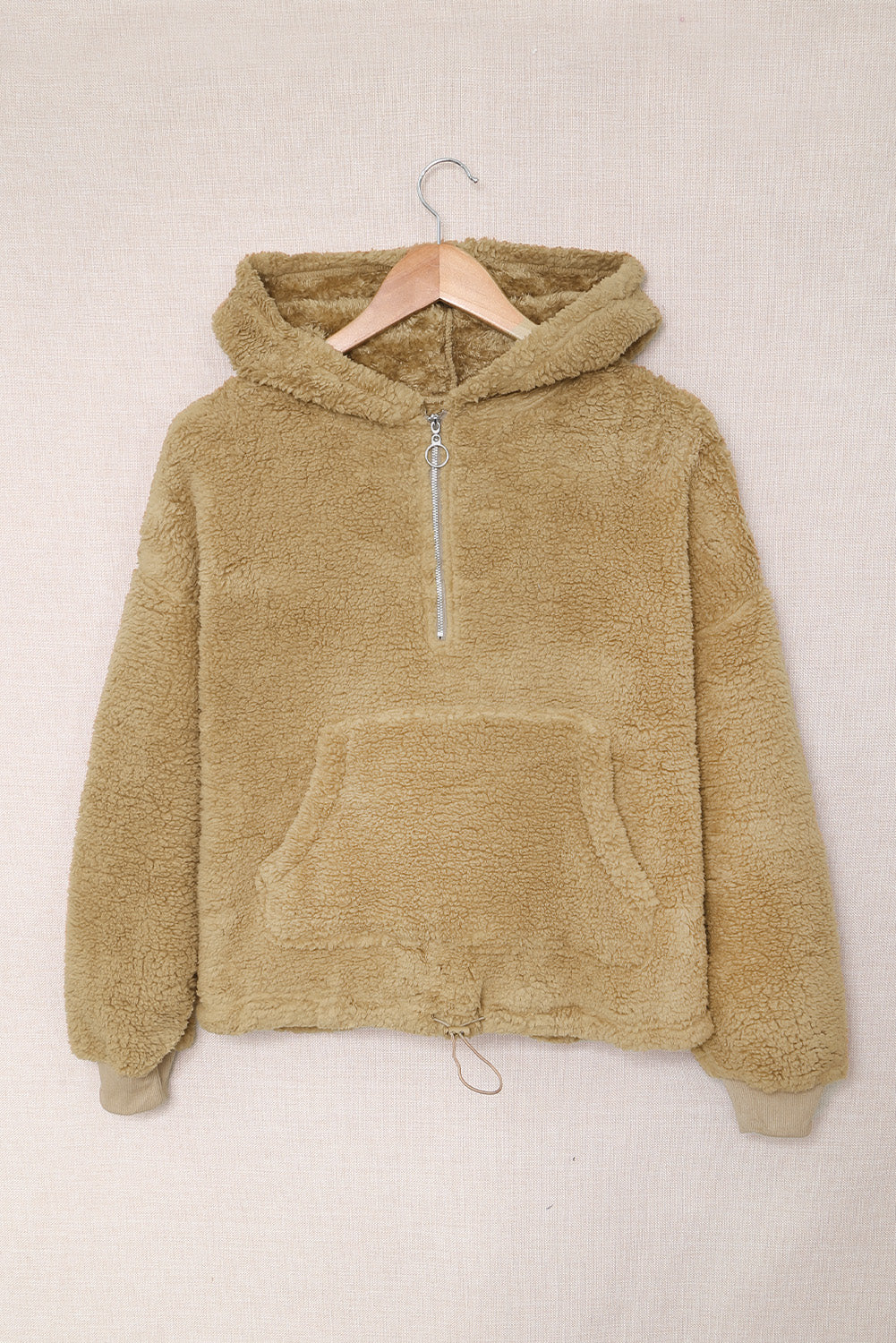 Sweat-shirt à capuche zippé 1/4 en sherpa avec kangourou