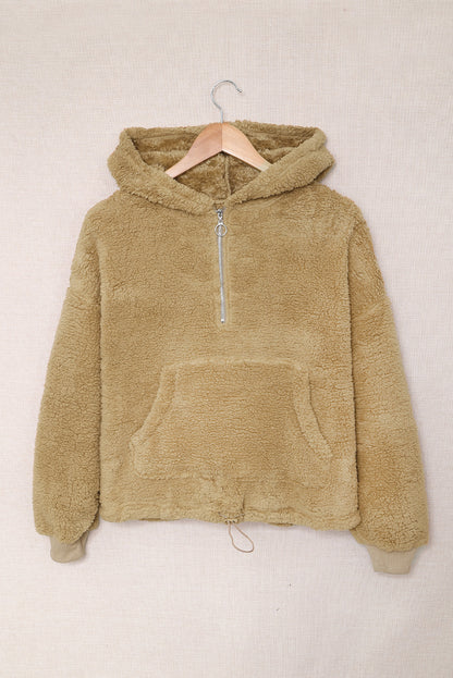 Sweat-shirt à capuche zippé 1/4 en sherpa avec kangourou
