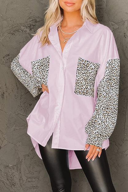 Chemise patchwork à manches longues et épaules tombantes