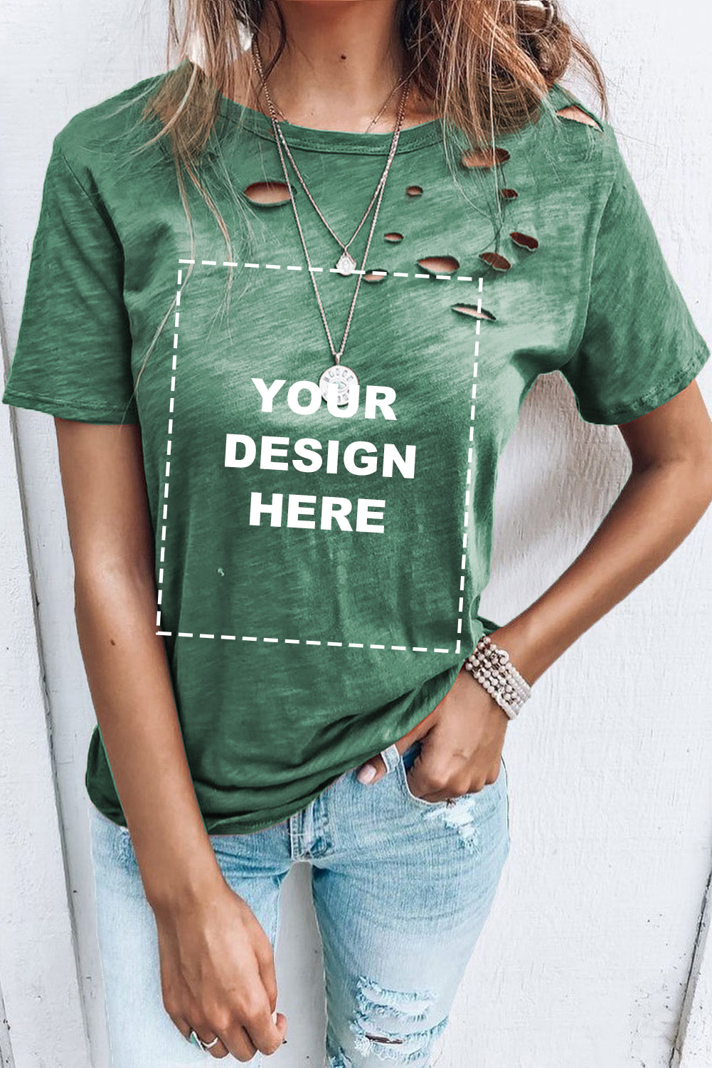 Camiseta mixta de algodón con cuello redondo y agujeros