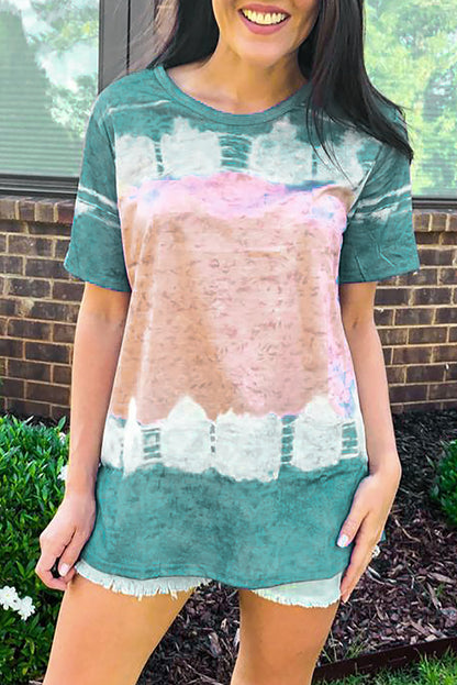 Camiseta con estampado de bloques de color teñido anudado