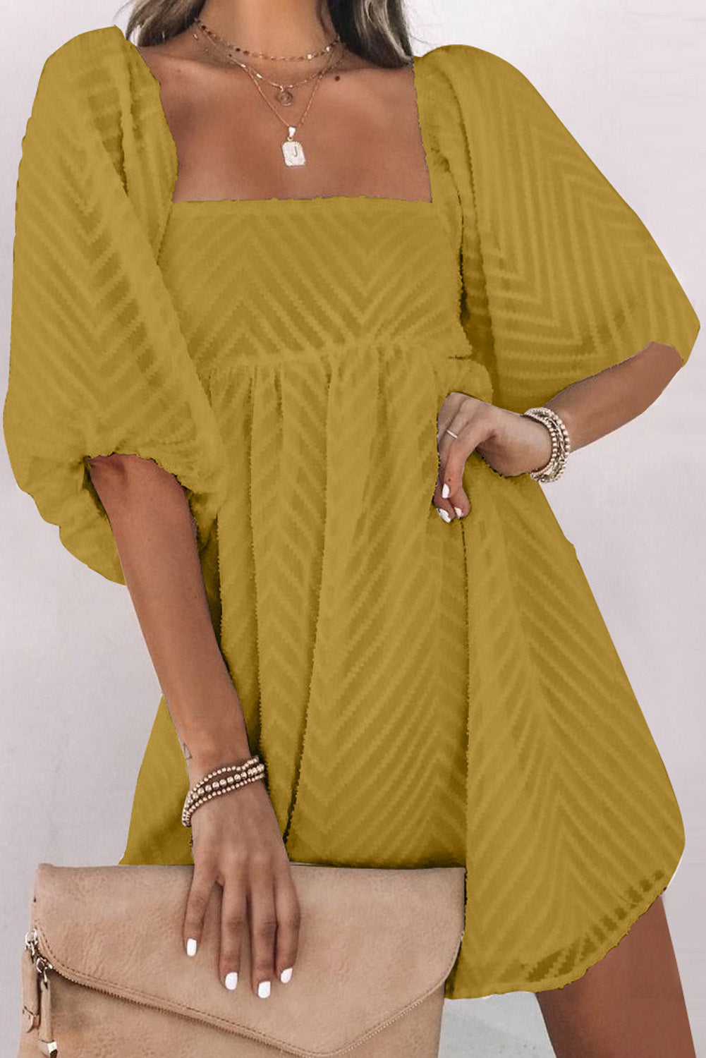 silky satin square neck puff sleeve babydoll mini dress Entro Clothing Satin Square Neck Half Sleeve Babydoll Doll Mini Dress M