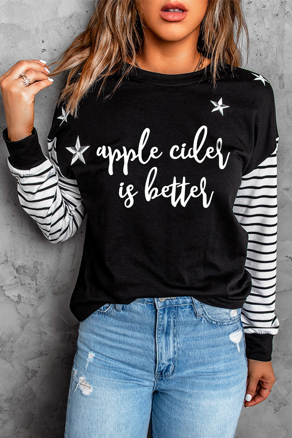 Striped Star Print Patchwork Long Sleeve Top