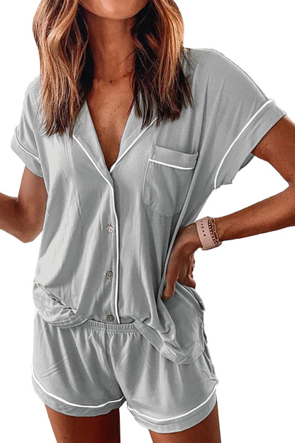 Ensemble pyjama chemise à manches courtes boutonnée et short