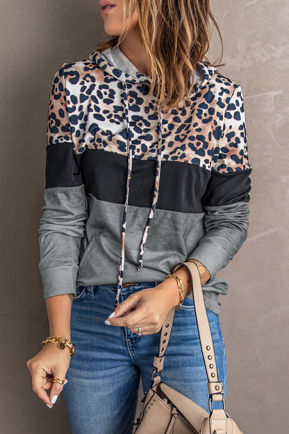 Sweat à capuche léopard tie-dye colorblock