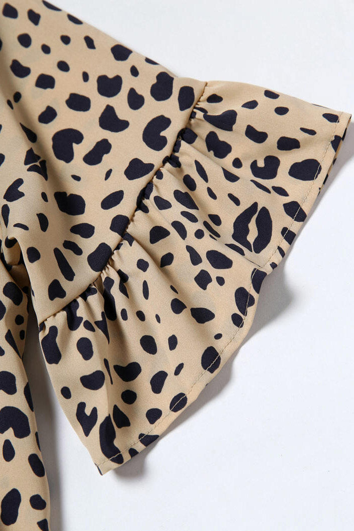 V Neck Ruffled Mini Dress with Buttons