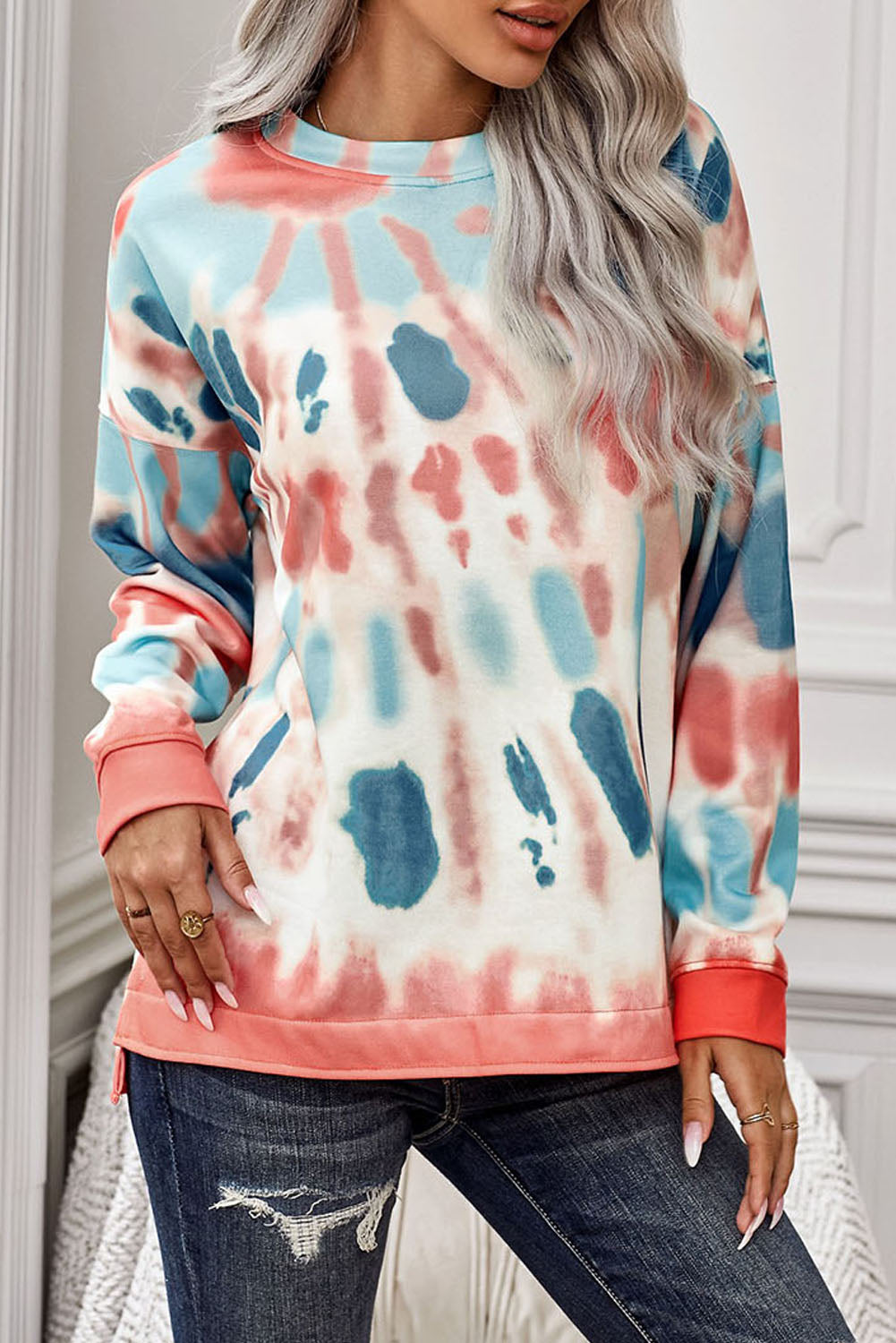 Sweat-shirt tie-dye à fentes latérales