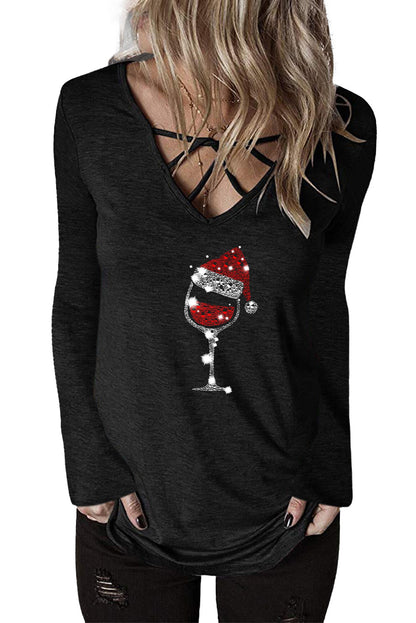 Top de manga larga con cuello en V entrecruzado