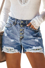 Multicolor Floral Splicing Button Fly Distressed Denim Shorts