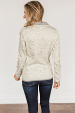 Beige Lapel Snap Front Pocket Leopard Print Sweatshirt