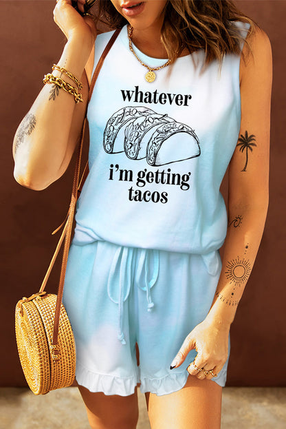 Débardeur bleu clair et short à volants 