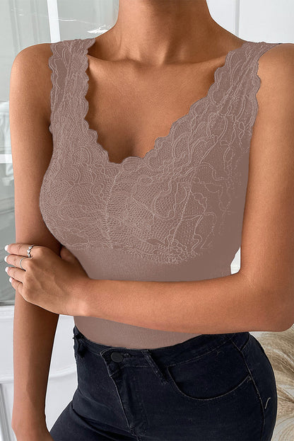 Scalloped Lace Trim Padded Thermal Vest