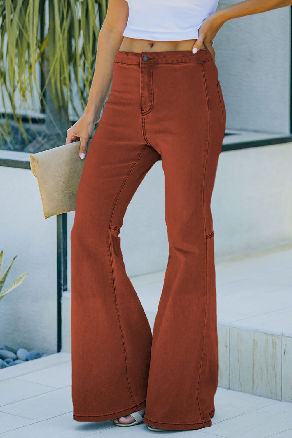 Jean cloche taille haute avec poches 