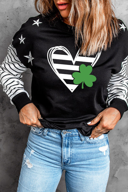 Striped Star Print Patchwork Long Sleeve Top