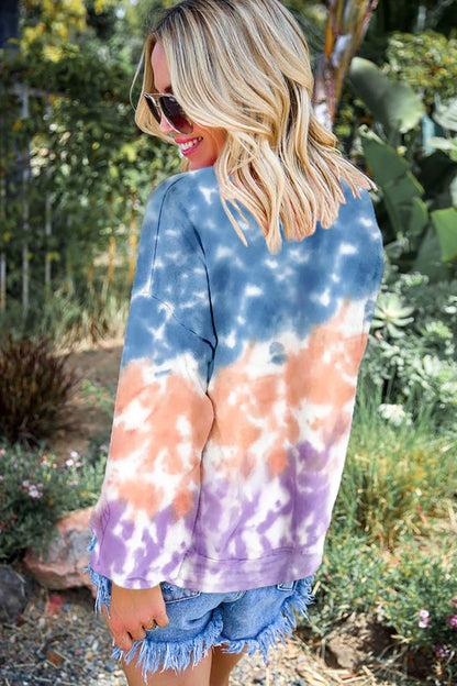 Color Block Tie Dye Pullover Sweatshirt
