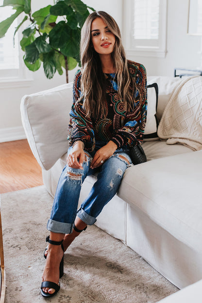 Haut imprimé à manches lanternes