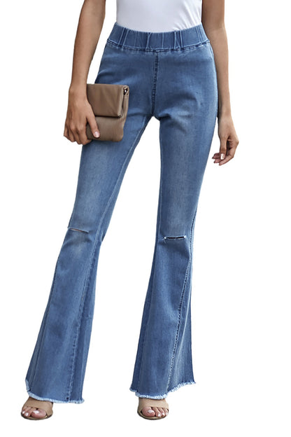 Pantalones de mezclilla con parte inferior de campana desgastada multicolor