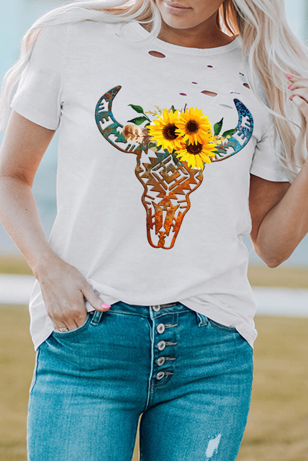 Camiseta mixta de algodón con cuello redondo y agujeros