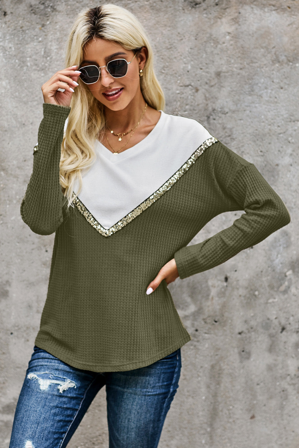 Empalme Colorblock Cuello en V Sudaderas con capucha