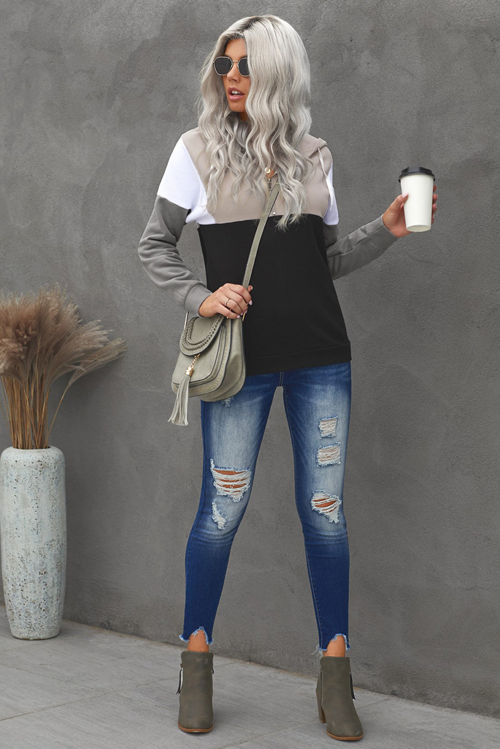 Sweat à capuche zippé colorblock