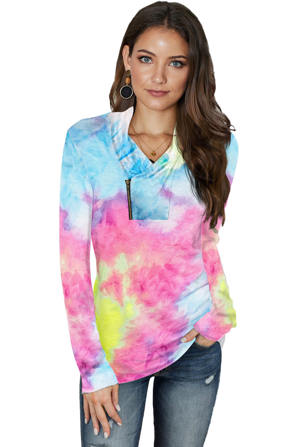 Pull zippé à imprimé tie-dye 