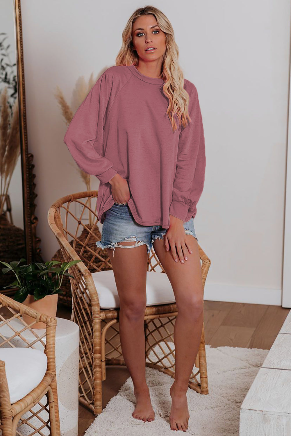 Sweat-shirt ras du cou uni coupe décontractée 