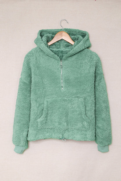 Sweat-shirt à capuche zippé 1/4 en sherpa avec kangourou