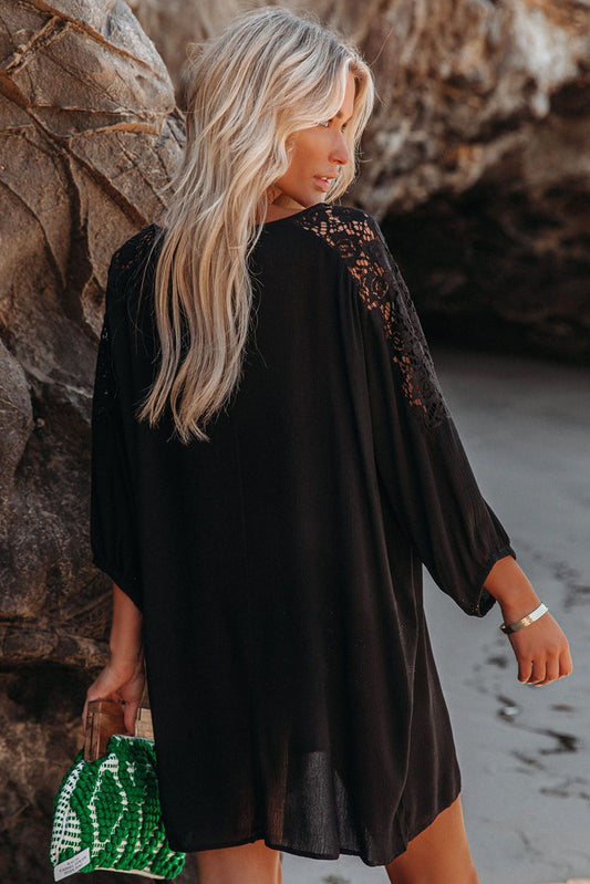 Split Neck Lace Shoulder Beach Dress