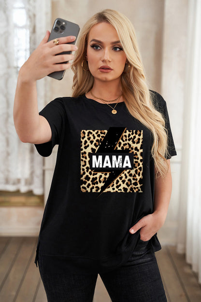 T-shirt ras du cou grande taille à imprimé léopard et éclairs