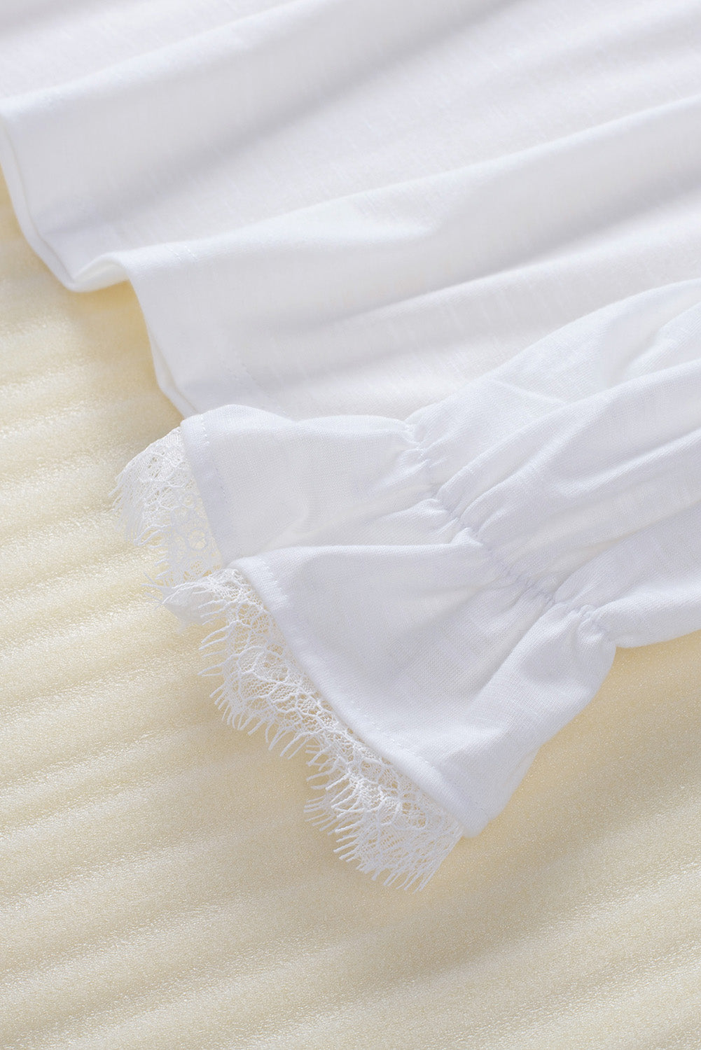 Solid Color Lace V Neck Long Sleeve Top