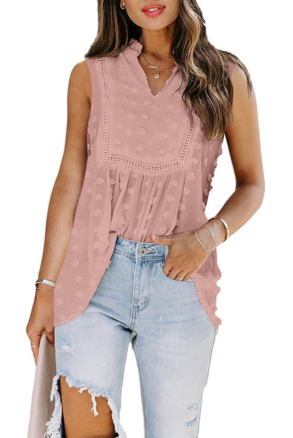 Swiss Dot Split Neck Babydoll Tank Top