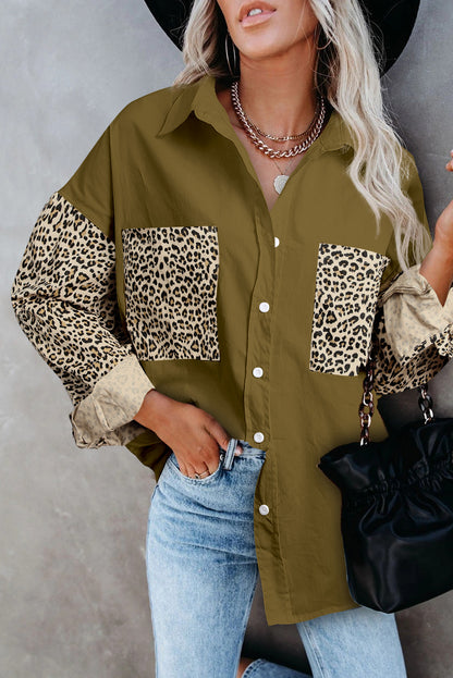 Chemise patchwork à manches longues et épaules tombantes