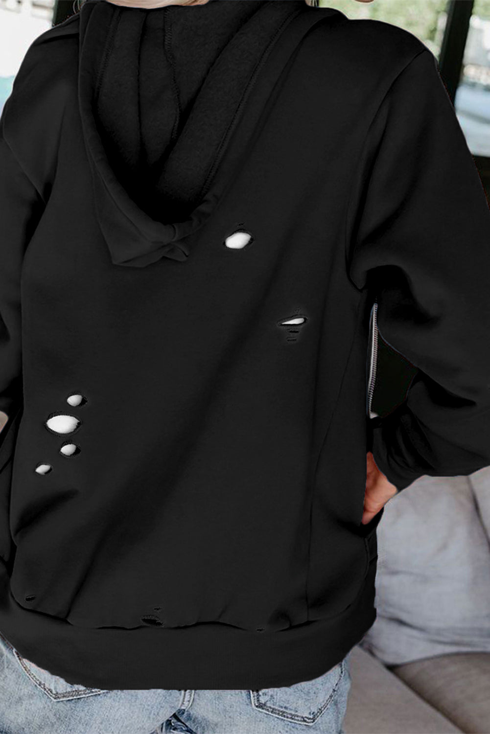 Sweat à capuche avec poche zippée déchirée 