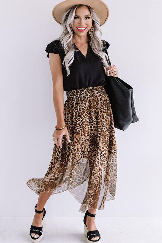 Falda de leopardo con cintura fruncida