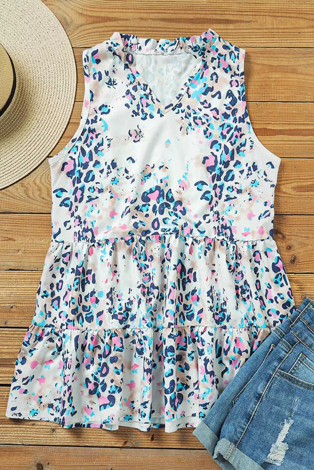 Débardeur imprimé à col en V froncé 