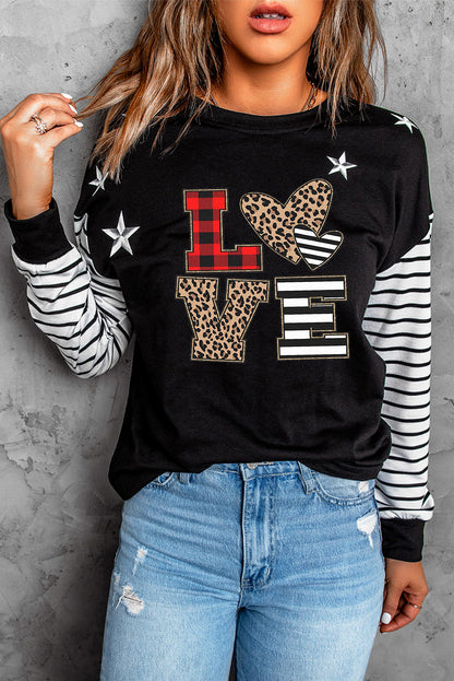 Striped Star Print Patchwork Long Sleeve Top