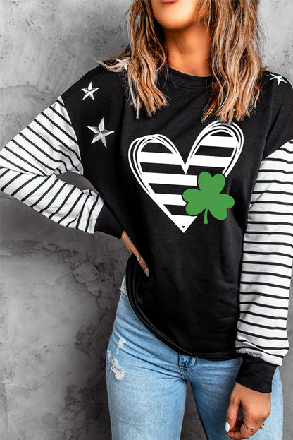 Striped Star Print Patchwork Long Sleeve Top