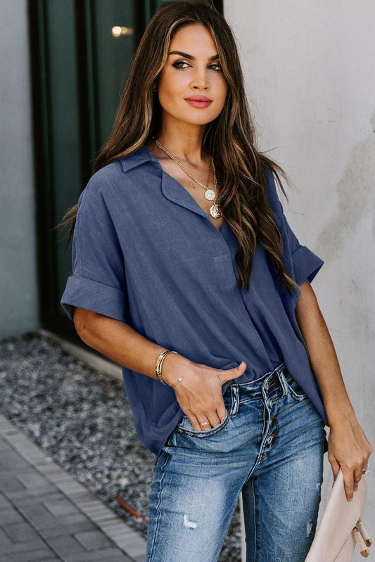 Camisa lisa con botones de manga corta