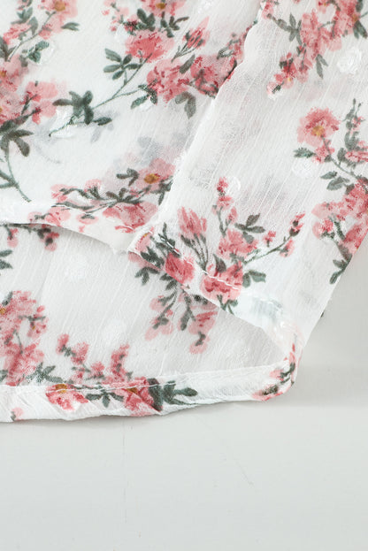 Floral Print Drawstring Long Bell Sleeve Blouse