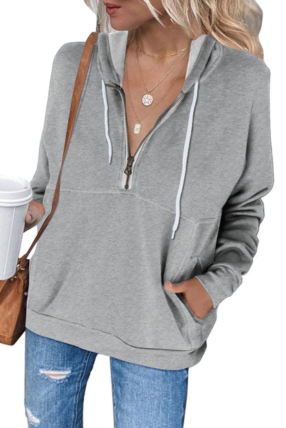 Sweat à capuche à manches longues et demi-fermeture éclair avec poche 