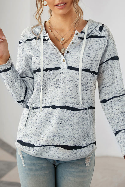 Tie-dye Stripe Button Drawstring Hoodie